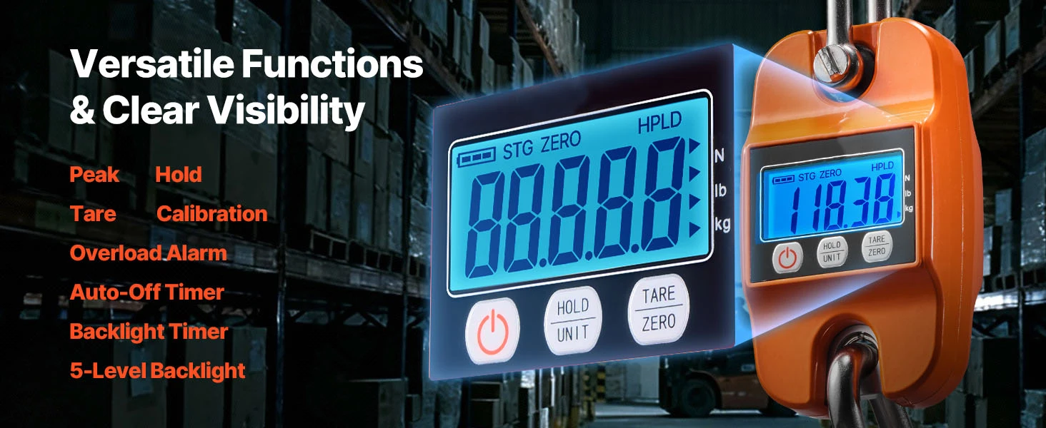 SucceBuy 880 lbs/400 kg Digital Crane Scale Handheld Hanging Scale with LCD Display 0.2 lbs Division for Farm Hunting Fishing