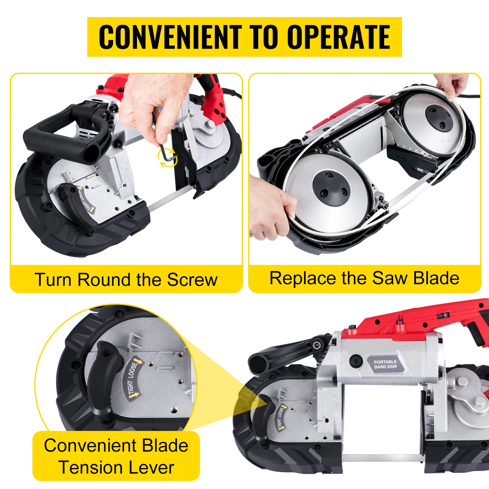 SucceBuy Portable BandSaw 5Inch Cutting Capacity Cordless Variable Speed 10Amp Motor Deep Cut Bandsaw for Metal Wood Pipes Rebar