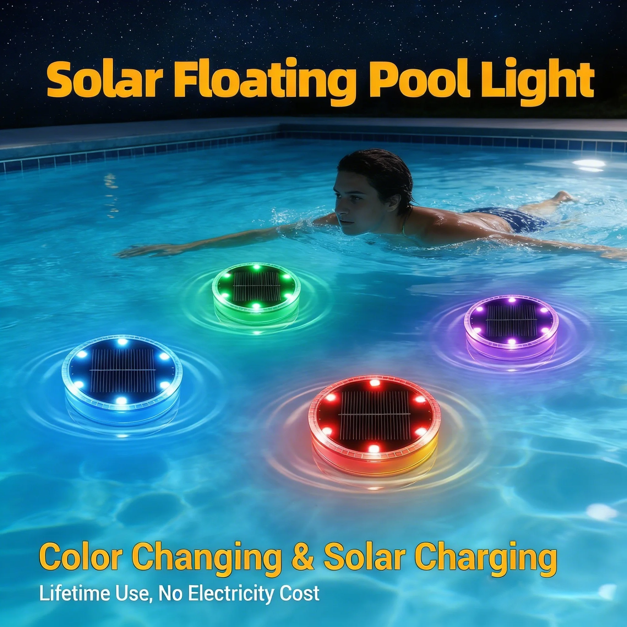 solar floating pool light 4pc with Remote Control creative small animal pattern, LED color changing, can be attached to the wall