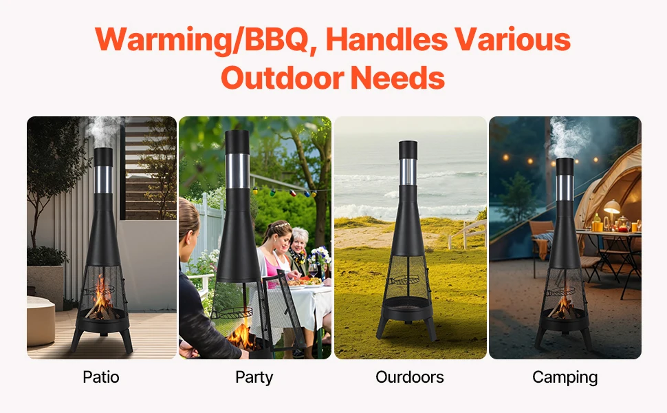 SucceBuy Chiminea 20 Inch Outdoor Wood Burning Firepit with Grill Mesh Chimney Coat & Rustproof Chiminea Lid for Patio Backyard