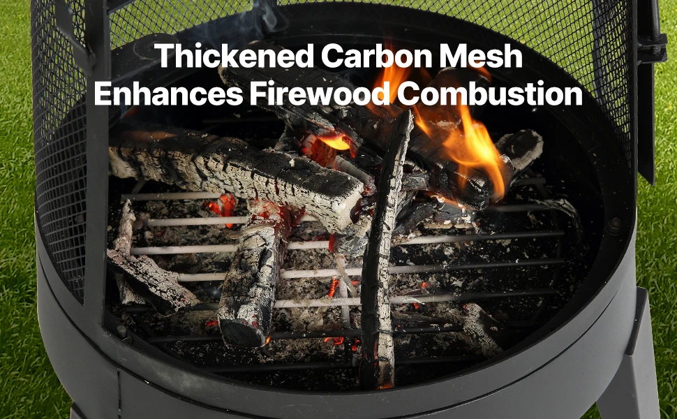 SucceBuy Chiminea 20 Inch Outdoor Wood Burning Firepit with Grill Mesh Chimney Coat & Rustproof Chiminea Lid for Patio Backyard