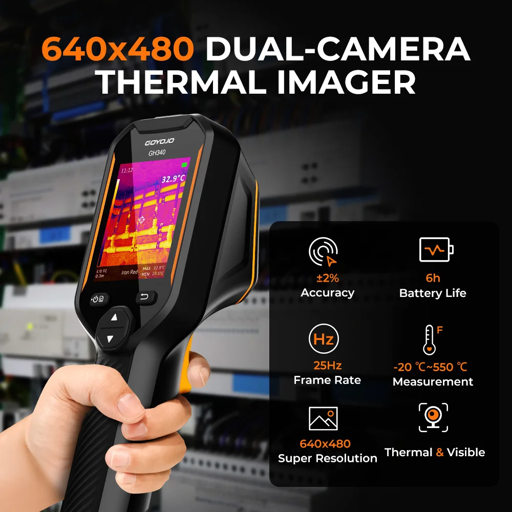 GOYOJO GH192 GH340 Thermal Camera, 320 X 240 2.8" LCD Screen, Dual-Camera Thermal Imaging Camera with 2MP Visual Camera Infrared Cameras for HVAC Electrical Building Inspection