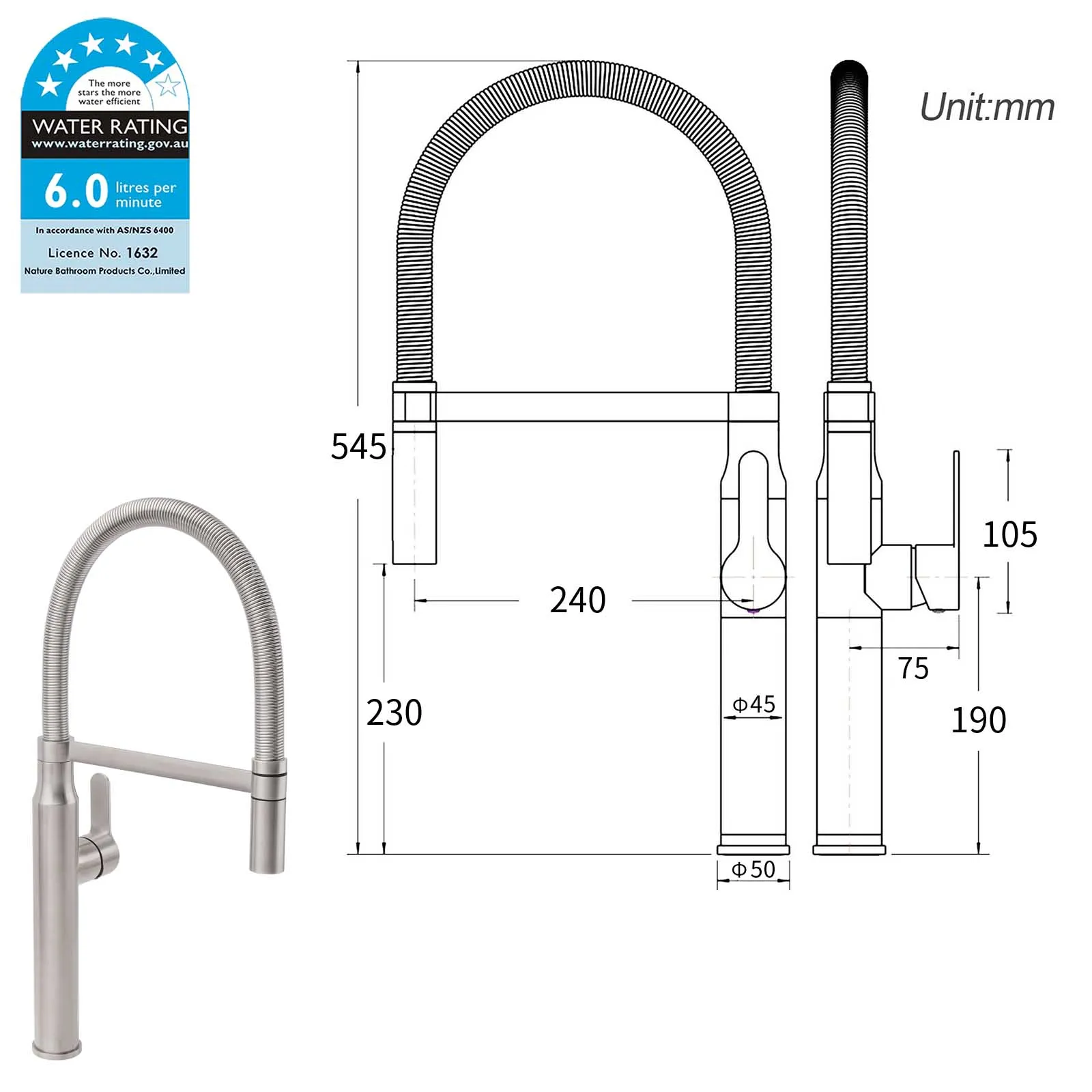 **Sydney Stock** KYLINS Brushed Gold Gun Metal Black Nickel Pull Down Out Kitchen Mixer Tap Sink Faucet WaterMark Wels