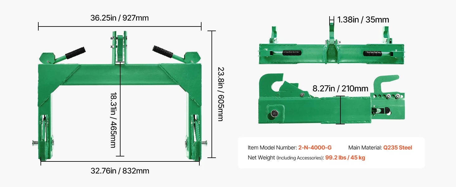 SucceBuy 3-Point Quick Hitch w/ Receiver 3000/4000Lbs Lift Capacity w/5 Level Adjustable Bolt Adaptation to Category 1&2 Tractor