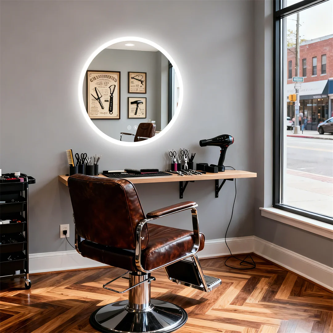 LUVODI 32”Round Backlit Bathroom Mirror Wall Hanging Vanity Mirror with Aluminum Frame, Memory Function, Anti-Fog Dimmable