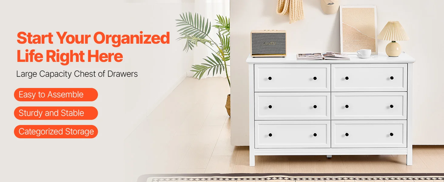 SucceBuy 6/9 Drawer Dresser Wooden Chest of Drawers with Sliding and Anti-tip Device for Living Room Hallway Bedroom Entryway