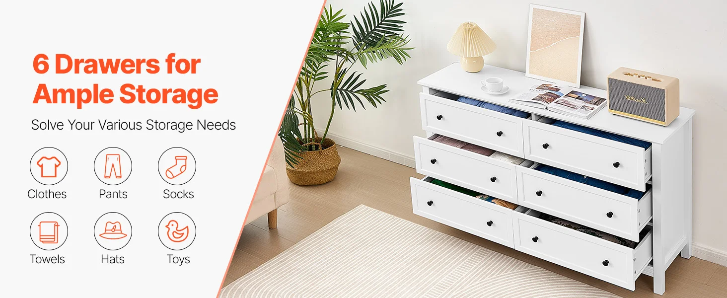 SucceBuy 6/9 Drawer Dresser Wooden Chest of Drawers with Sliding and Anti-tip Device for Living Room Hallway Bedroom Entryway