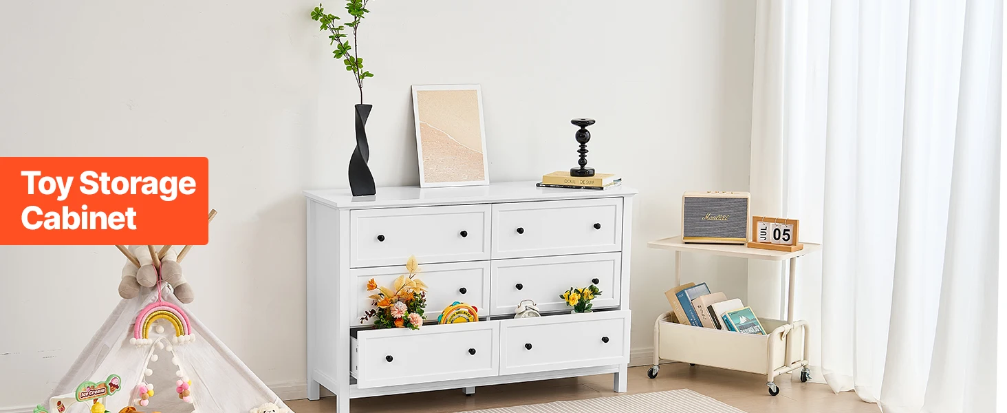 SucceBuy 6/9 Drawer Dresser Wooden Chest of Drawers with Sliding and Anti-tip Device for Living Room Hallway Bedroom Entryway