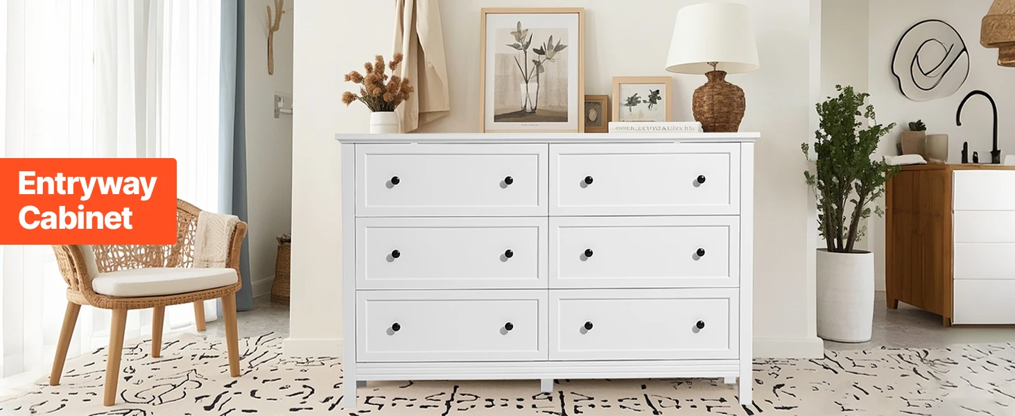 SucceBuy 6/9 Drawer Dresser Wooden Chest of Drawers with Sliding and Anti-tip Device for Living Room Hallway Bedroom Entryway
