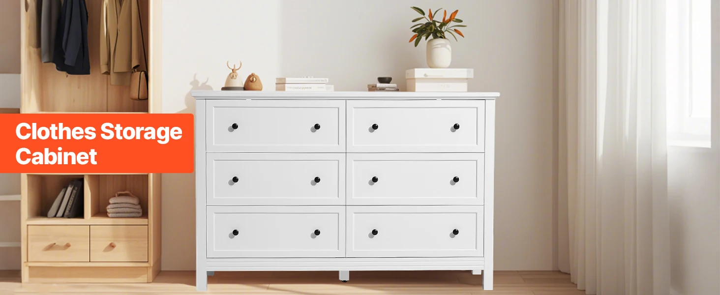 SucceBuy 6/9 Drawer Dresser Wooden Chest of Drawers with Sliding and Anti-tip Device for Living Room Hallway Bedroom Entryway