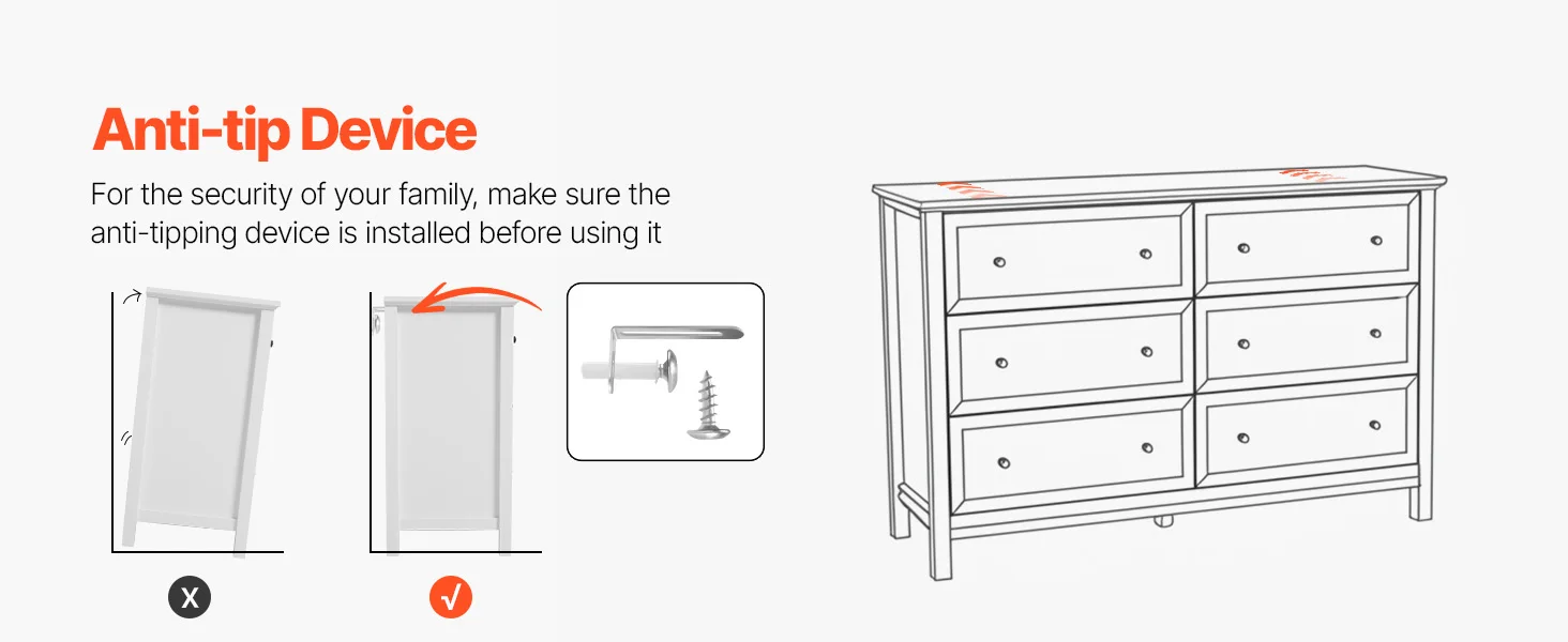 SucceBuy 6/9 Drawer Dresser Wooden Chest of Drawers with Sliding and Anti-tip Device for Living Room Hallway Bedroom Entryway