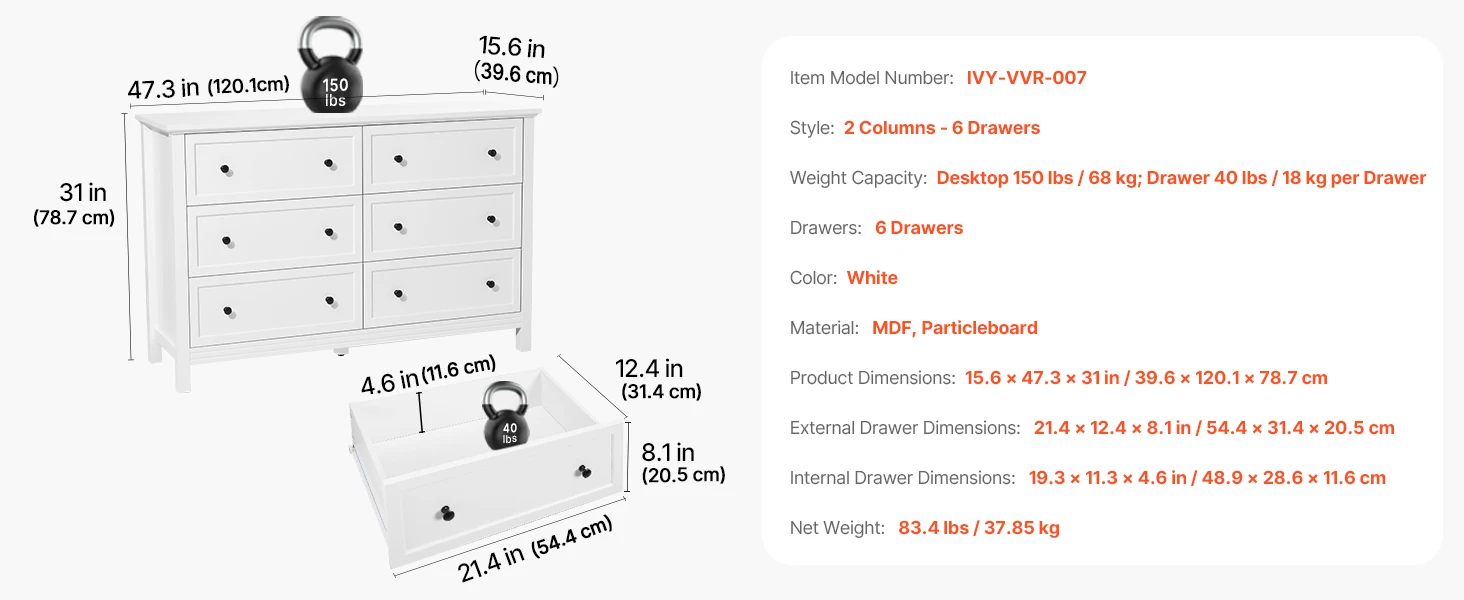 SucceBuy 6/9 Drawer Dresser Wooden Chest of Drawers with Sliding and Anti-tip Device for Living Room Hallway Bedroom Entryway