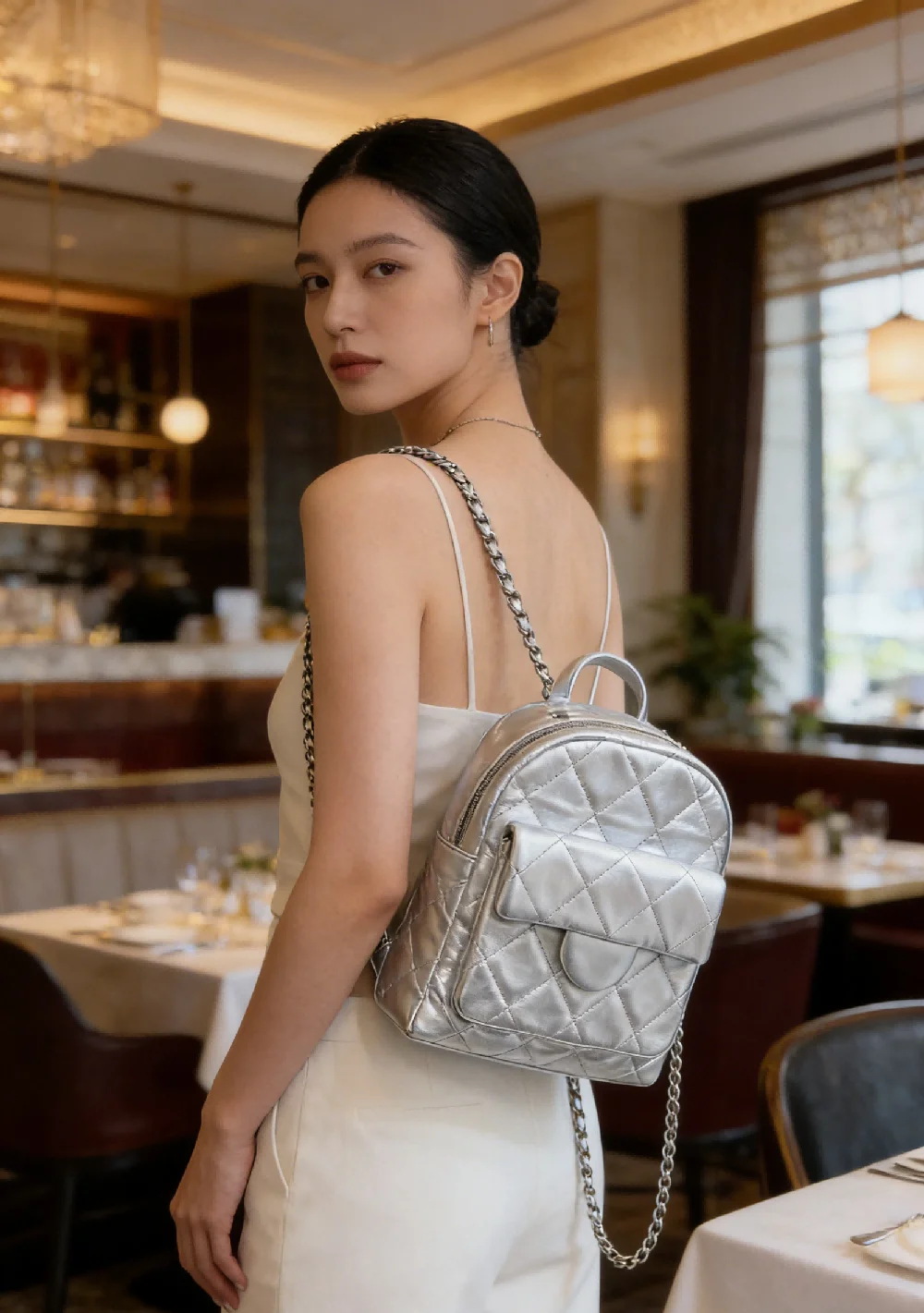 New Fashion Silver Backpack for Women Versatile Heart Pattern Student Shool Bags Trendy Travel Shopping Backpack For Girls