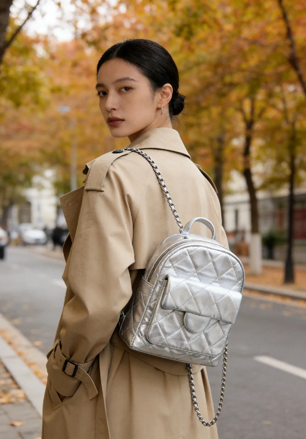 New Fashion Silver Backpack for Women Versatile Heart Pattern Student Shool Bags Trendy Travel Shopping Backpack For Girls