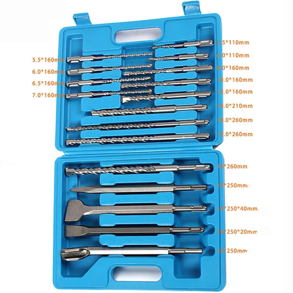 17-Piece SDS Plus Rotary Hammer Drill Bits Set & Chisel Bits Brick Hole Tool Set