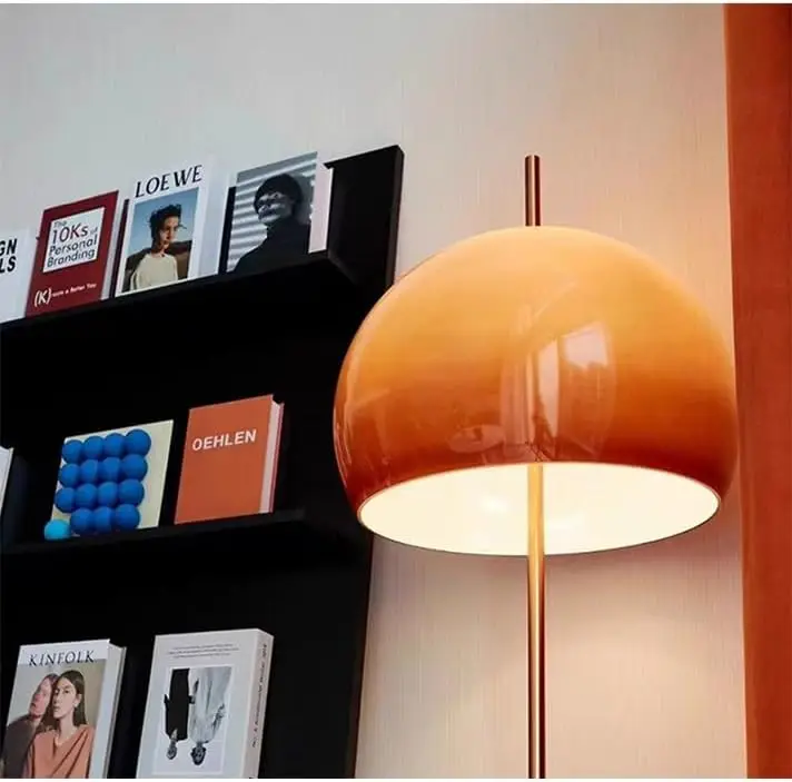 LED Floor Lamp with Orange Gradient Glass Shade, 3 Color Temperature Standing Lamp with Foot Switch for Living Room Bedroom Reading