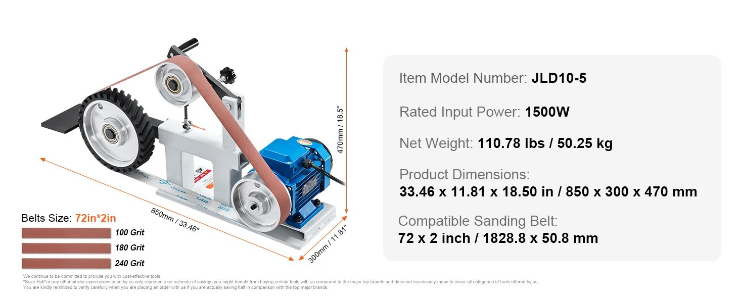 SucceBuy Belt Grinder Sander 72x 2-Inch Variable Speed Polisher 1500W Polishing Grinding Machine for Metalworking Knife Making