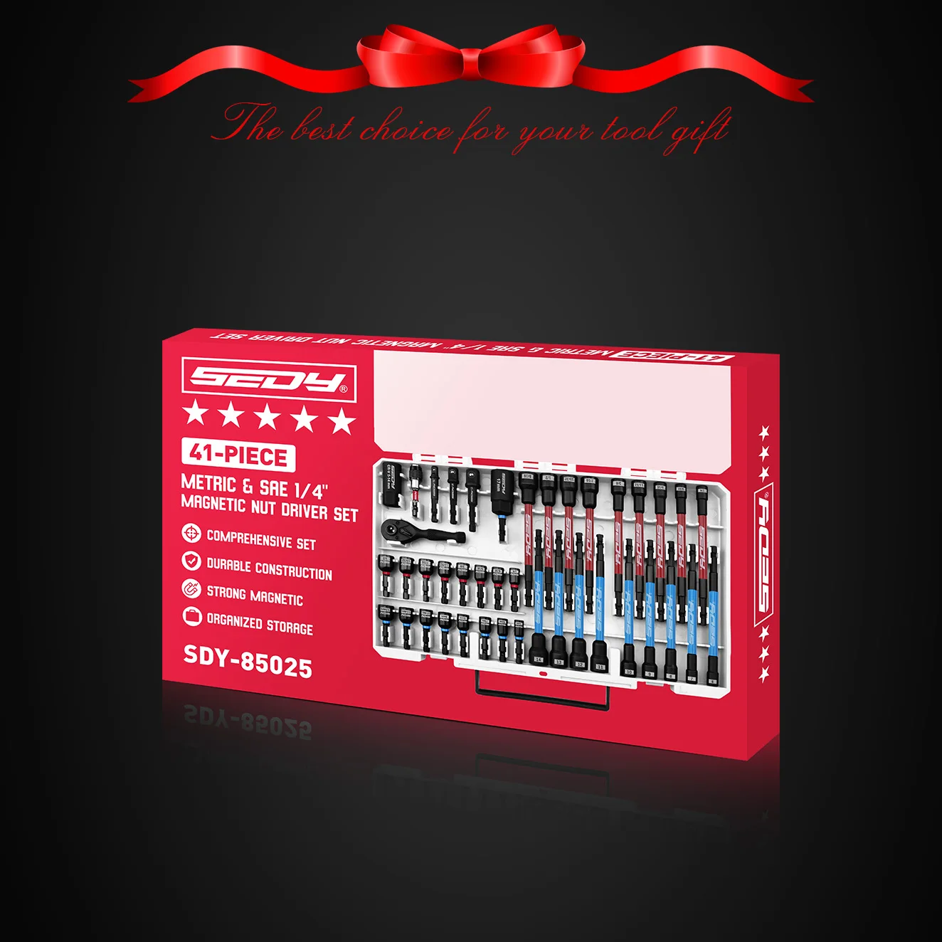 SEDY 41-Piece Premium 1/4" Drive Magnetic Impact Nut Driver Set Metric & SAE Standard & Deep with Socket Adapters
