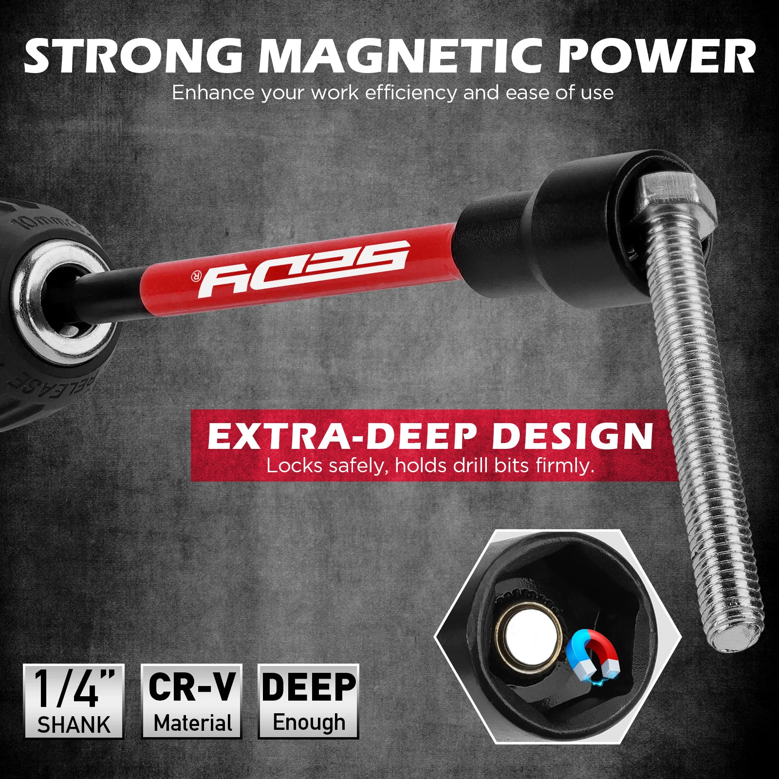 SEDY 41-Piece Premium 1/4" Drive Magnetic Impact Nut Driver Set Metric & SAE Standard & Deep with Socket Adapters