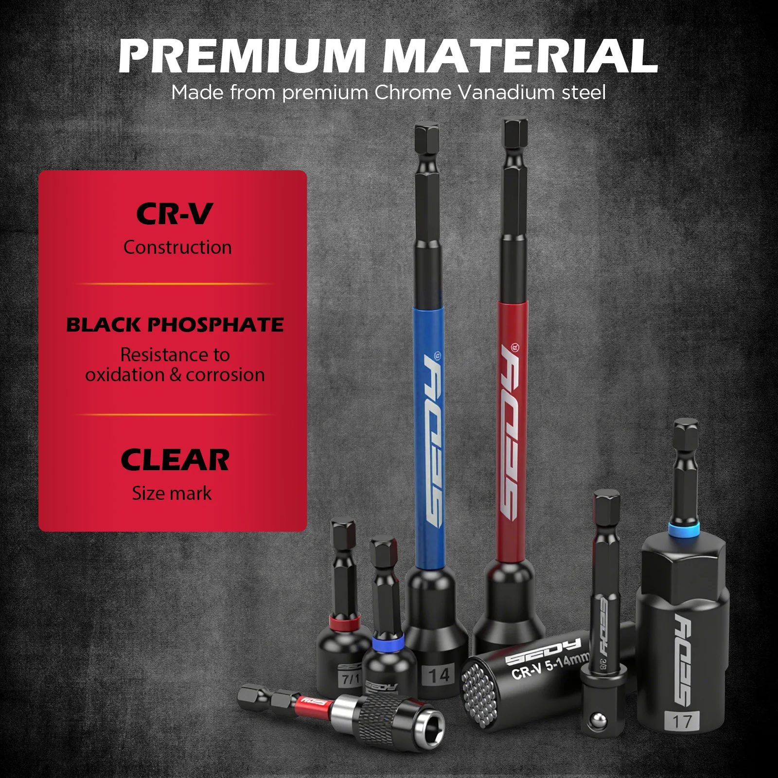 SEDY 41-Piece Premium 1/4" Drive Magnetic Impact Nut Driver Set Metric & SAE Standard & Deep with Socket Adapters