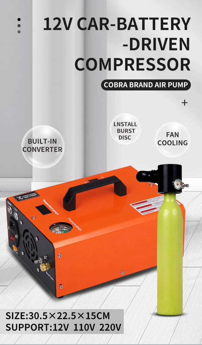 4500Psi 300Bar 110V 220V PCP Air Compressor Pneumatic Rifles High Pressure 12V Vehicle Mounted Pump 30MPA Scuba Diving Shooting