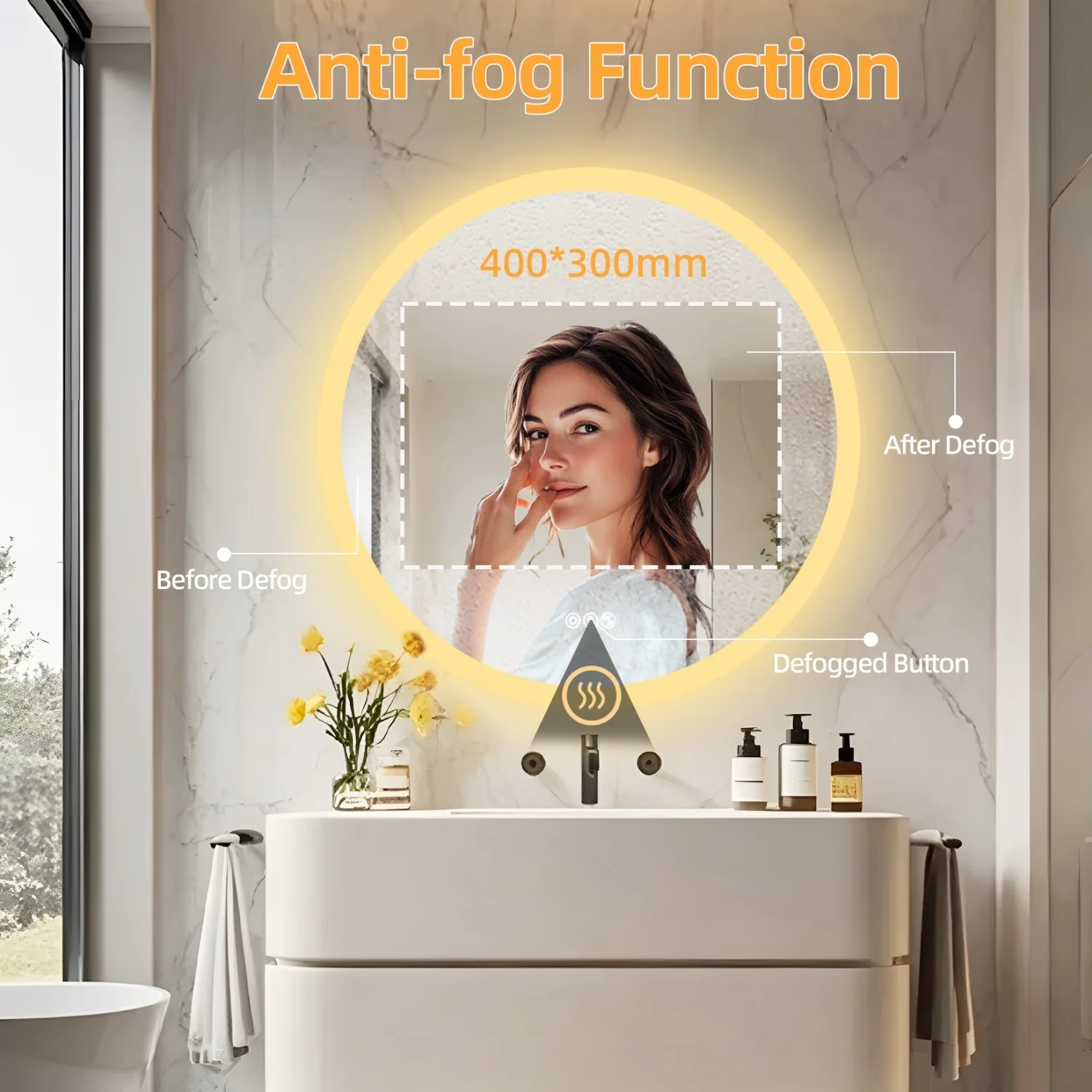 32'' Round Dimmable Led Bathroom Mirror Backlit Vanity Mirror with Bluetooth Speaker, 3 Colors Temperature, Defogging Functions
