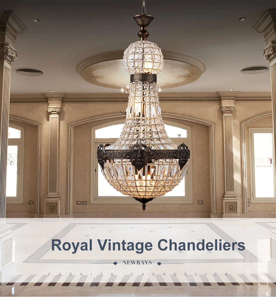 Retro Royal Empire Glass Crystal Chandelier Lights Decor Pendant Ceiling Lamp