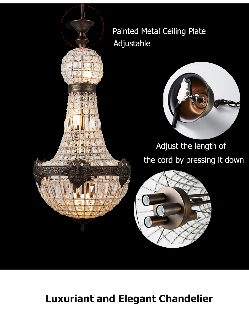 Retro Royal Empire Glass Crystal Chandelier Lights Decor Pendant Ceiling Lamp