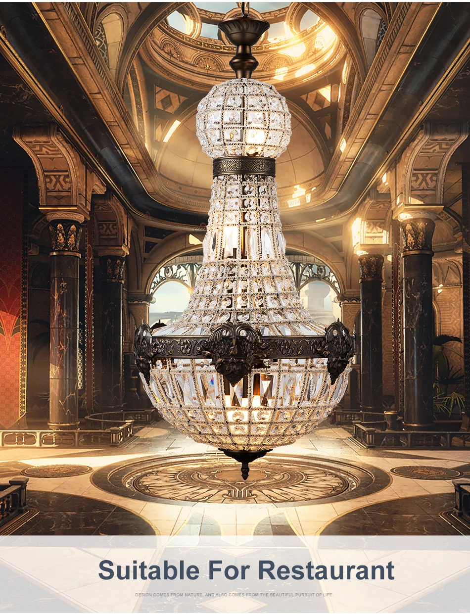 Retro Royal Empire Glass Crystal Chandelier Lights Decor Pendant Ceiling Lamp