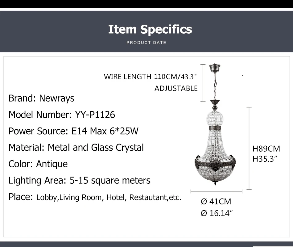 Retro Royal Empire Glass Crystal Chandelier Lights Decor Pendant Ceiling Lamp