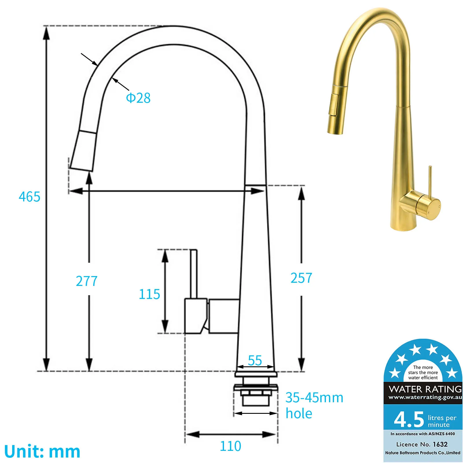 **Sydney Stock** KYLINS SUS304 Brushed Nickel Pull Out Kitchen Mixer Tap Sink Water Faucet Single Handle WaterMark Wels