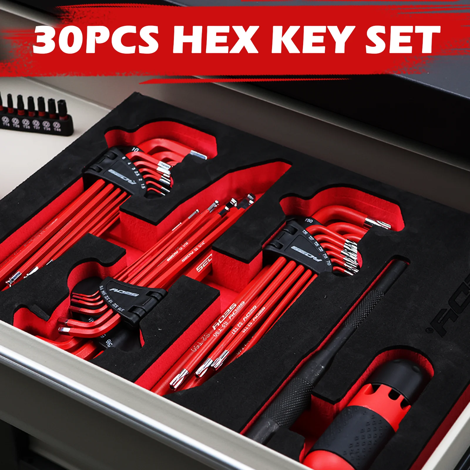 SEDY 30-Piece Long Arm Hex & Torx Key Set Ball End Allen Key with Grip Handle Ultimate Hex Key Wrench Set with T-Handle an Exd