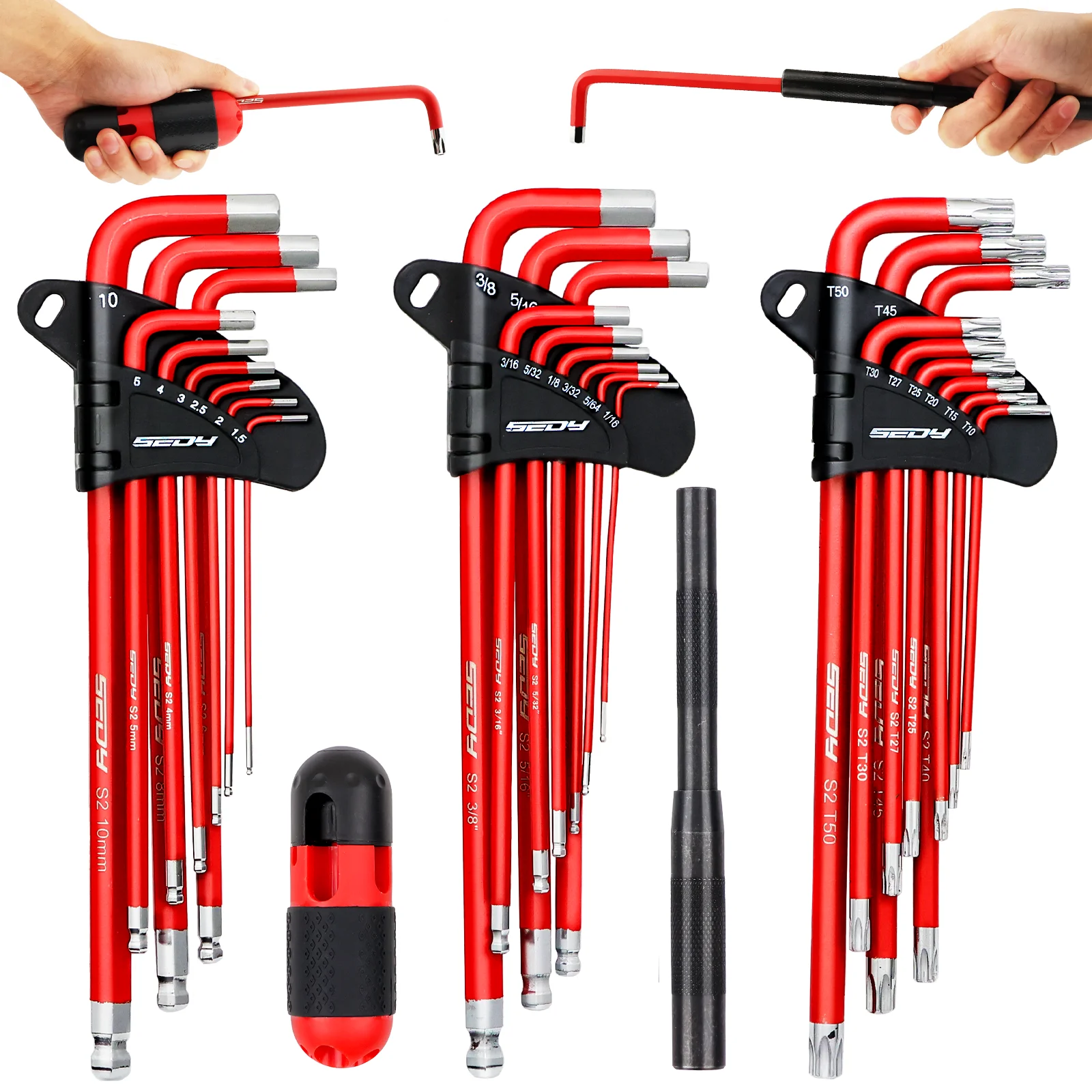 SEDY 30-Piece Long Arm Hex & Torx Key Set Ball End Allen Key with Grip Handle Ultimate Hex Key Wrench Set with T-Handle an Exd