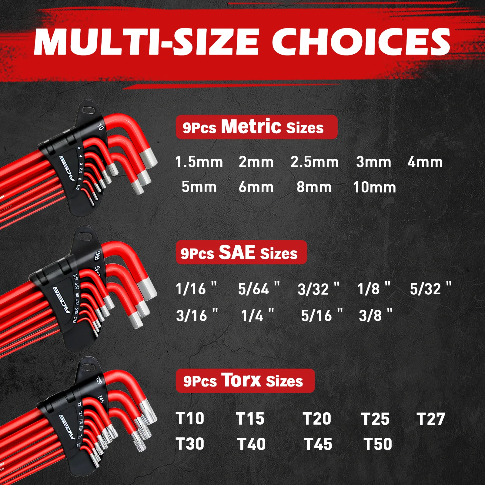 SEDY 30-Piece Long Arm Hex & Torx Key Set Ball End Allen Key with Grip Handle Ultimate Hex Key Wrench Set with T-Handle an Exd
