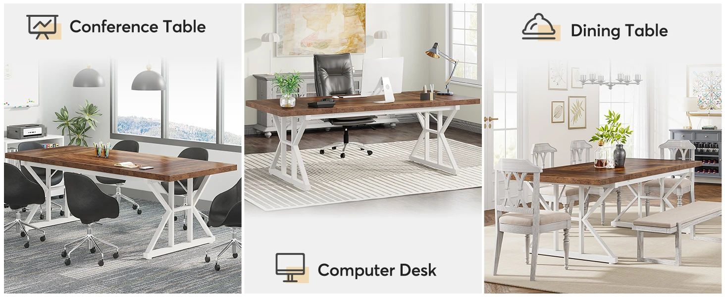 Tribesigns Conference Table, 70.86"L x 31.49"W x 29.52"H Rectangle Meeting Room Table, Rustic Wood Seminar Table Executive Desk