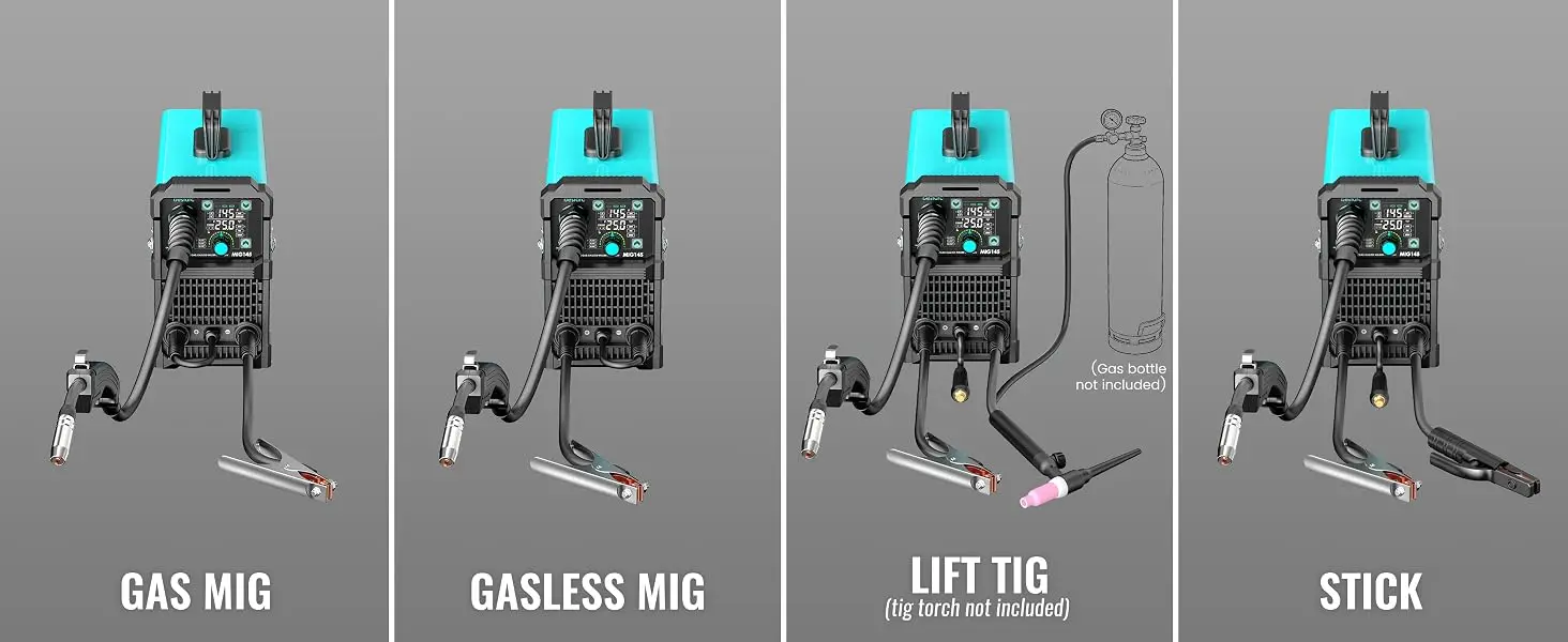 Bestarc MIG145 MIG Welder 220V 145Amp 4-in-1 Welding Machine, Gas & Gasless MIG / Lift TIG / Stick, Digital LED Display