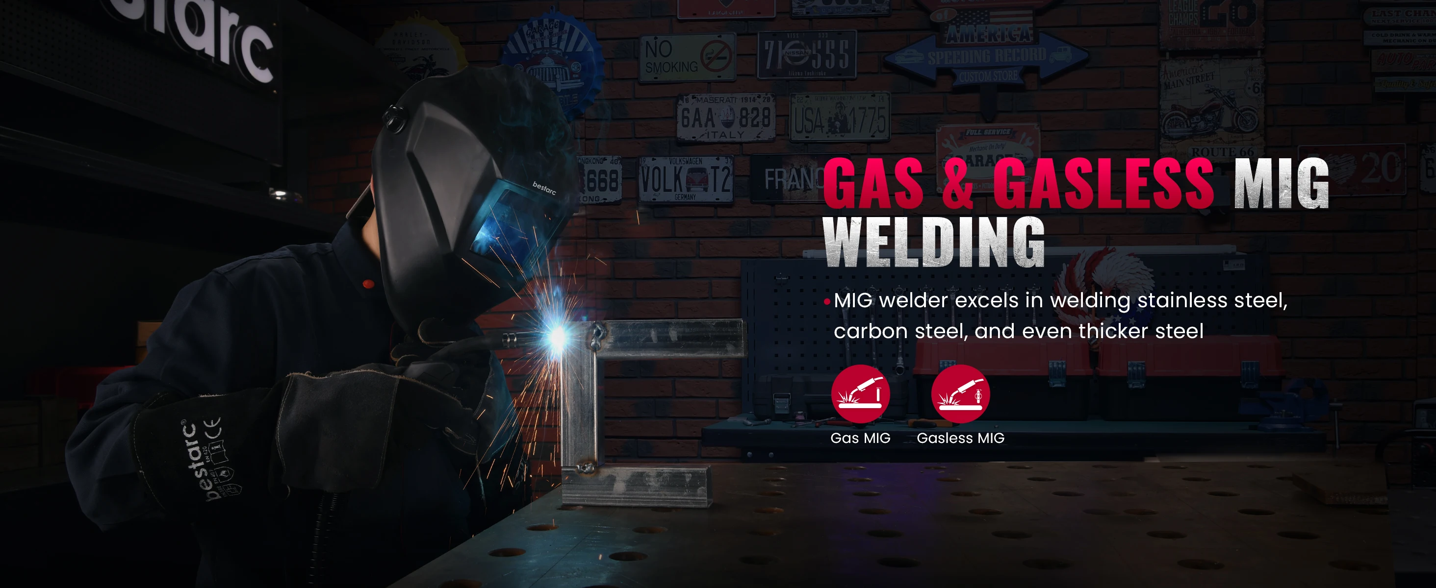 Bestarc MIG145 MIG Welder 220V 145Amp 4-in-1 Welding Machine, Gas & Gasless MIG / Lift TIG / Stick, Digital LED Display