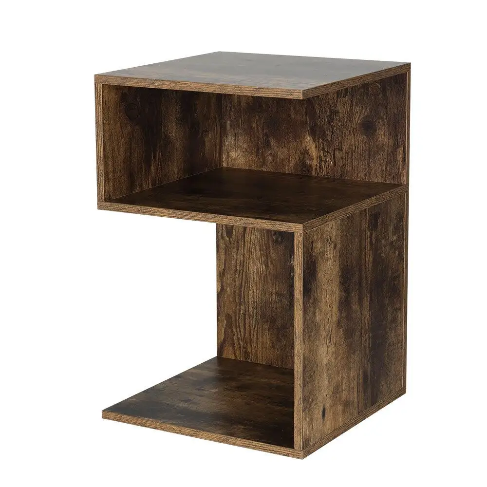 Bedside Table Shelf Side End Table Storage Nightstand Rust Oak Modern Wooden Organizer