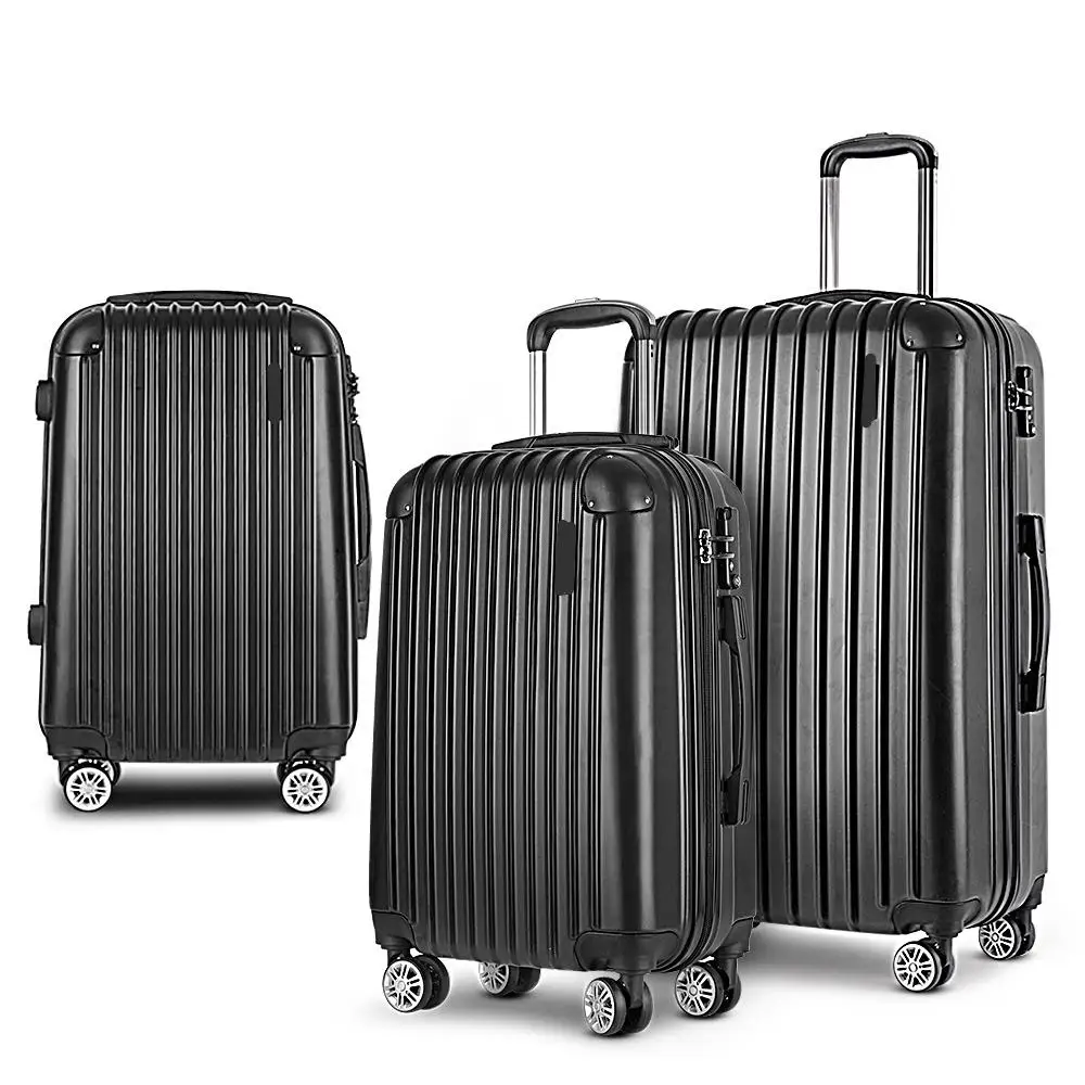 3 Piece Hard Shell Luggage Set 20 24 28 Inch Spinner Suitcase with TSA Lock Travel Organiser Case Black