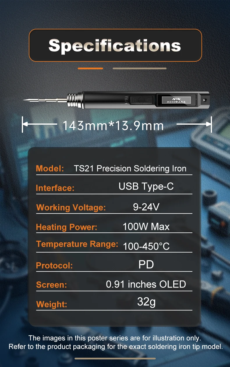 New Original MINIWARE TS21 Soldering Iron Fill Light Digital OLED Screen Multi-Language Smart Sensing Sleep Function Welding Pen DIY Tool Australia Local shipping