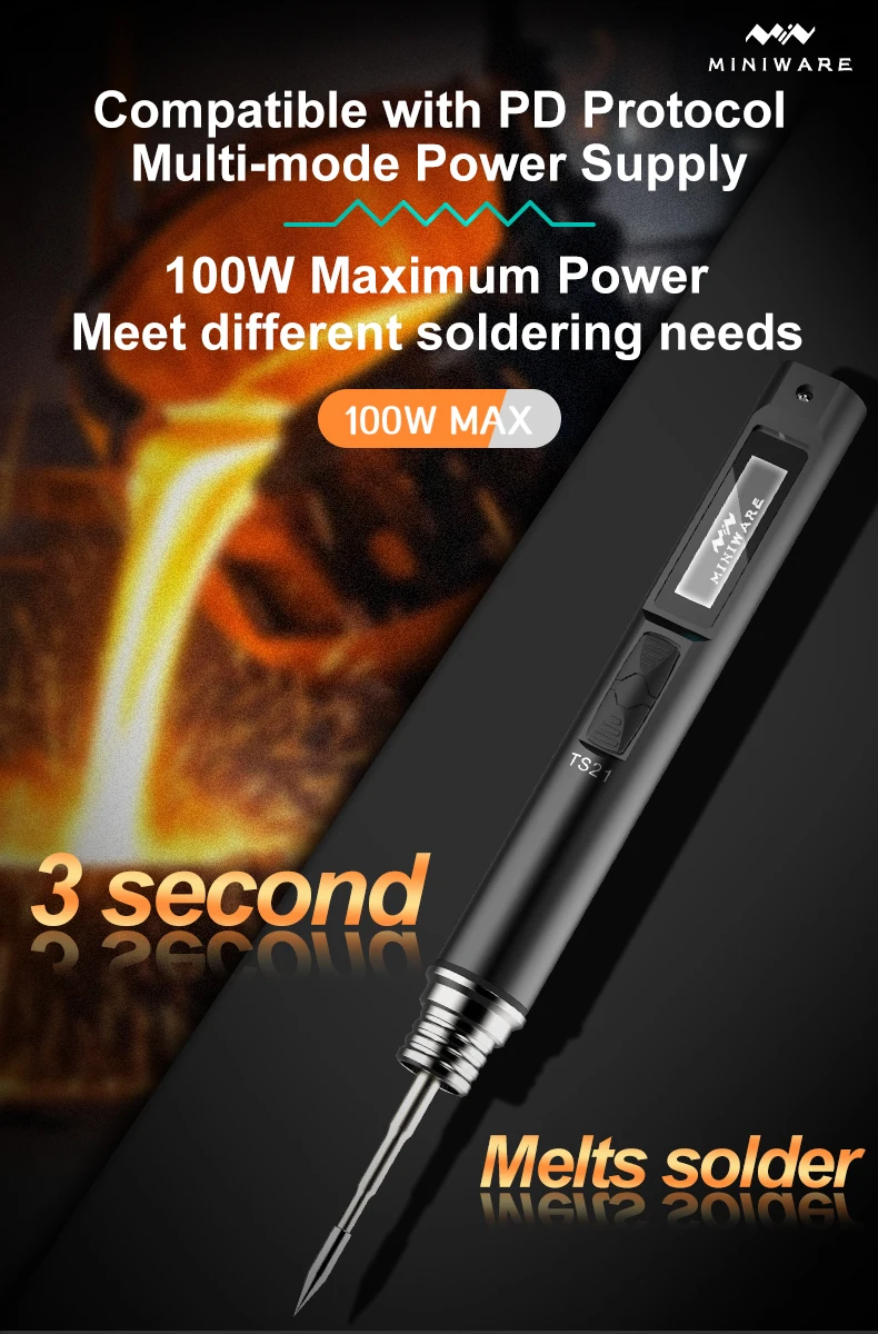 New Original MINIWARE TS21 Soldering Iron Fill Light Digital OLED Screen Multi-Language Smart Sensing Sleep Function Welding Pen DIY Tool Australia Local shipping