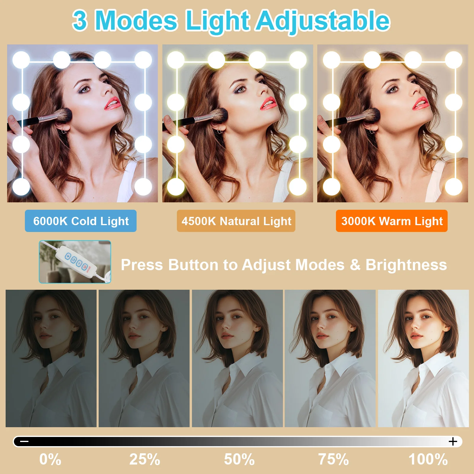 Teousev Black Vanity Set, 3 Color Dimmable LED Sliding Mirror, 6 Drawers & Stool, Easy Assembly Bedroom Makeup Dressing Table