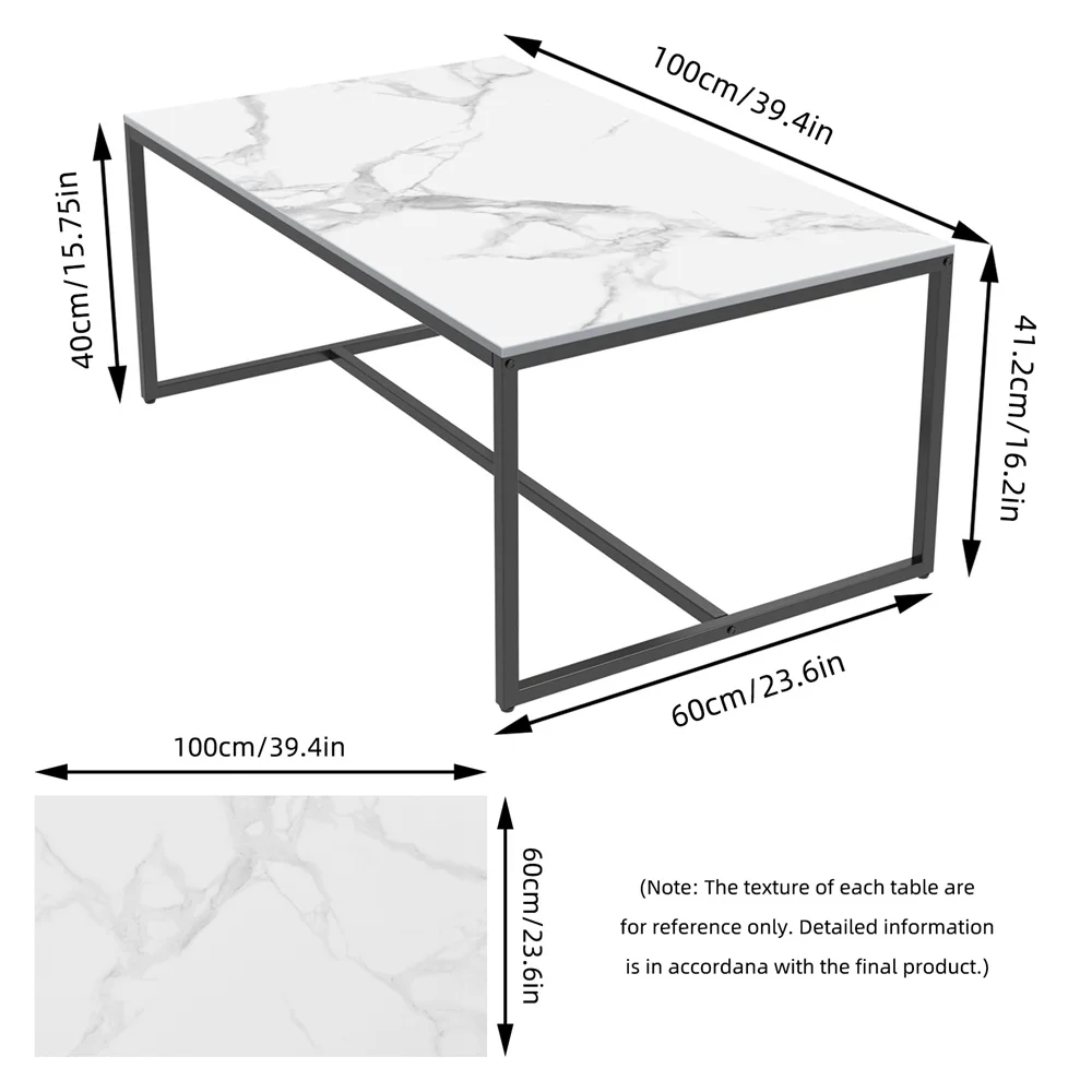 LUVODI Rectangle Living Room Coffee Table Sofa Side Table with White Black Grey Marble Tabletop