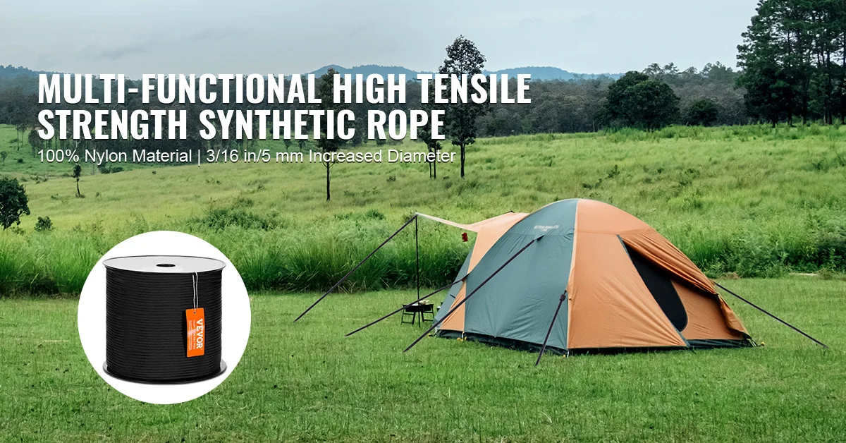 SucceBuy 3/16 in 250/1000 ft Nylon Cord 32-Strand Design Multi-Purpose Rope for Outdoor Adventures Tree Work Emergency Situation
