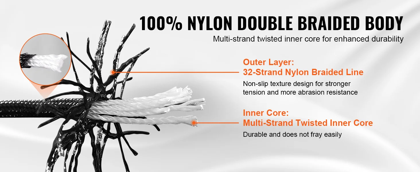 SucceBuy 3/16 in 250/1000 ft Nylon Cord 32-Strand Design Multi-Purpose Rope for Outdoor Adventures Tree Work Emergency Situation