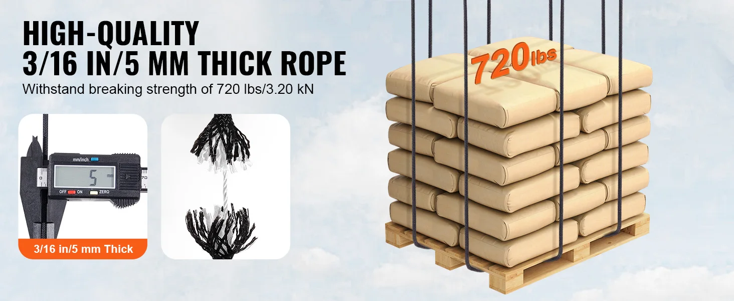 SucceBuy 3/16 in 250/1000 ft Nylon Cord 32-Strand Design Multi-Purpose Rope for Outdoor Adventures Tree Work Emergency Situation