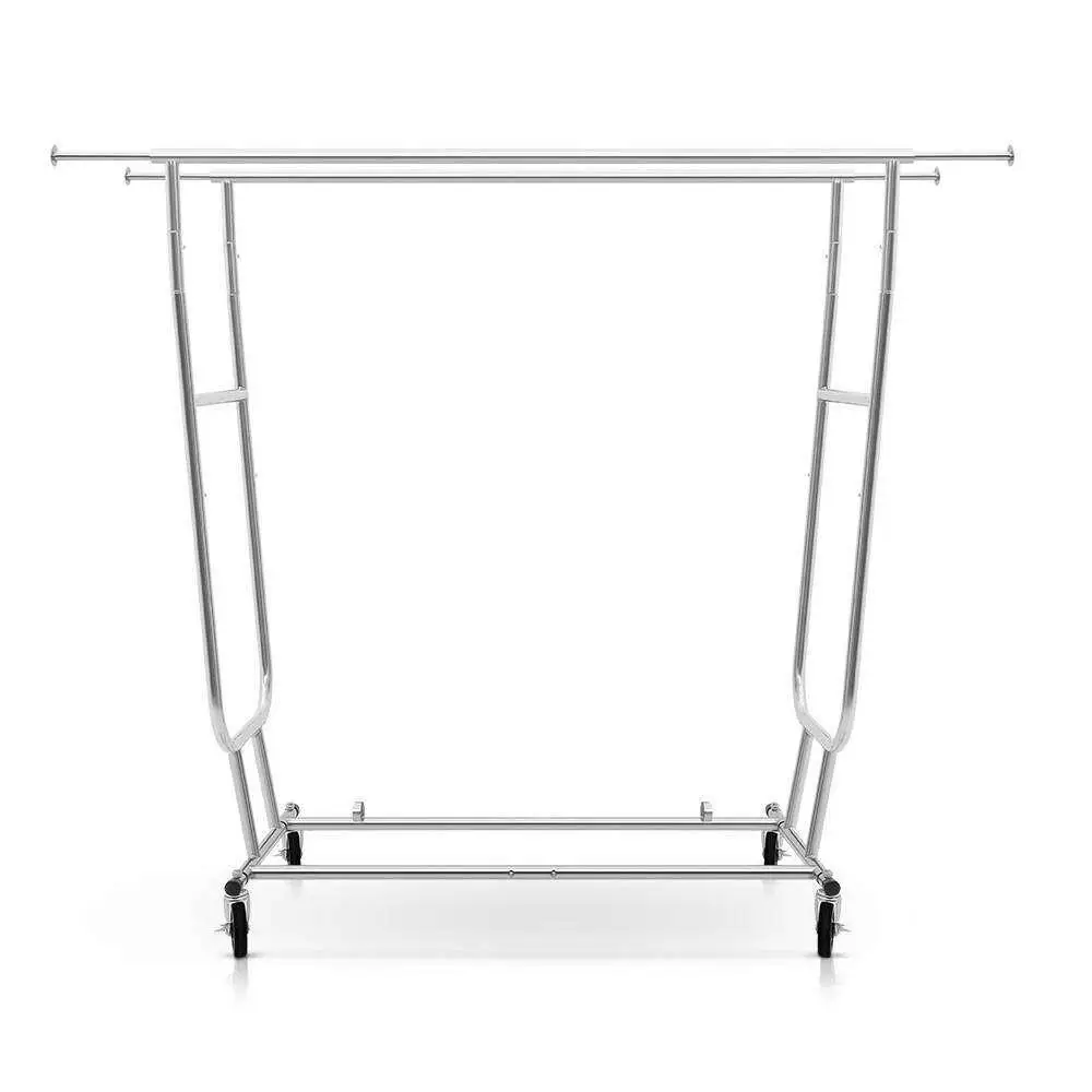 Double Rail Adjustable Clothes Rack with Wheels Heavy Duty Garment Stand Portable Coat Hanger Organizer