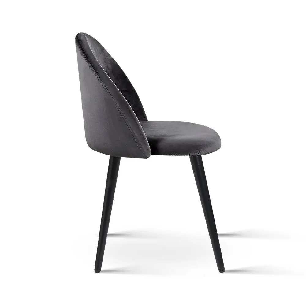 Set of 2 Dark Grey Velvet Dining Chairs Curved Back Upholstered Kitchen Living Room Accent Seating