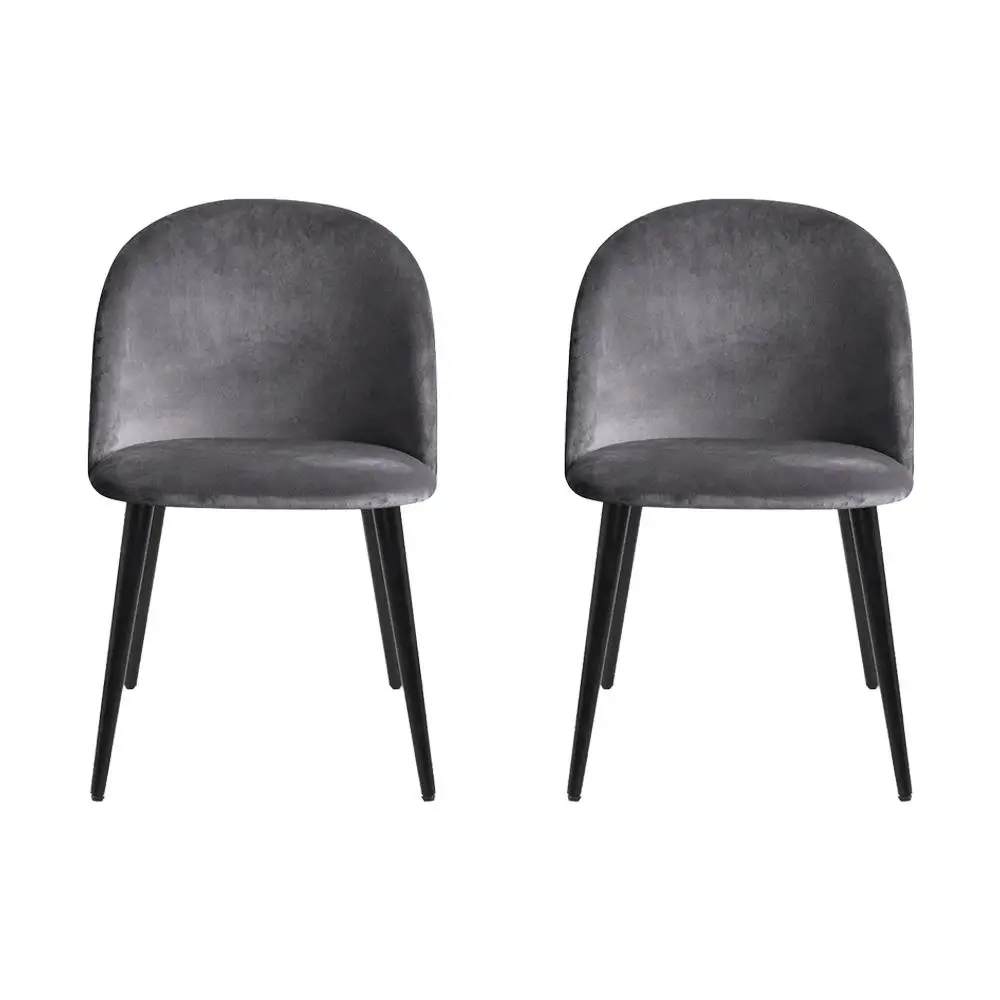 Set of 2 Dark Grey Velvet Dining Chairs Curved Back Upholstered Kitchen Living Room Accent Seating