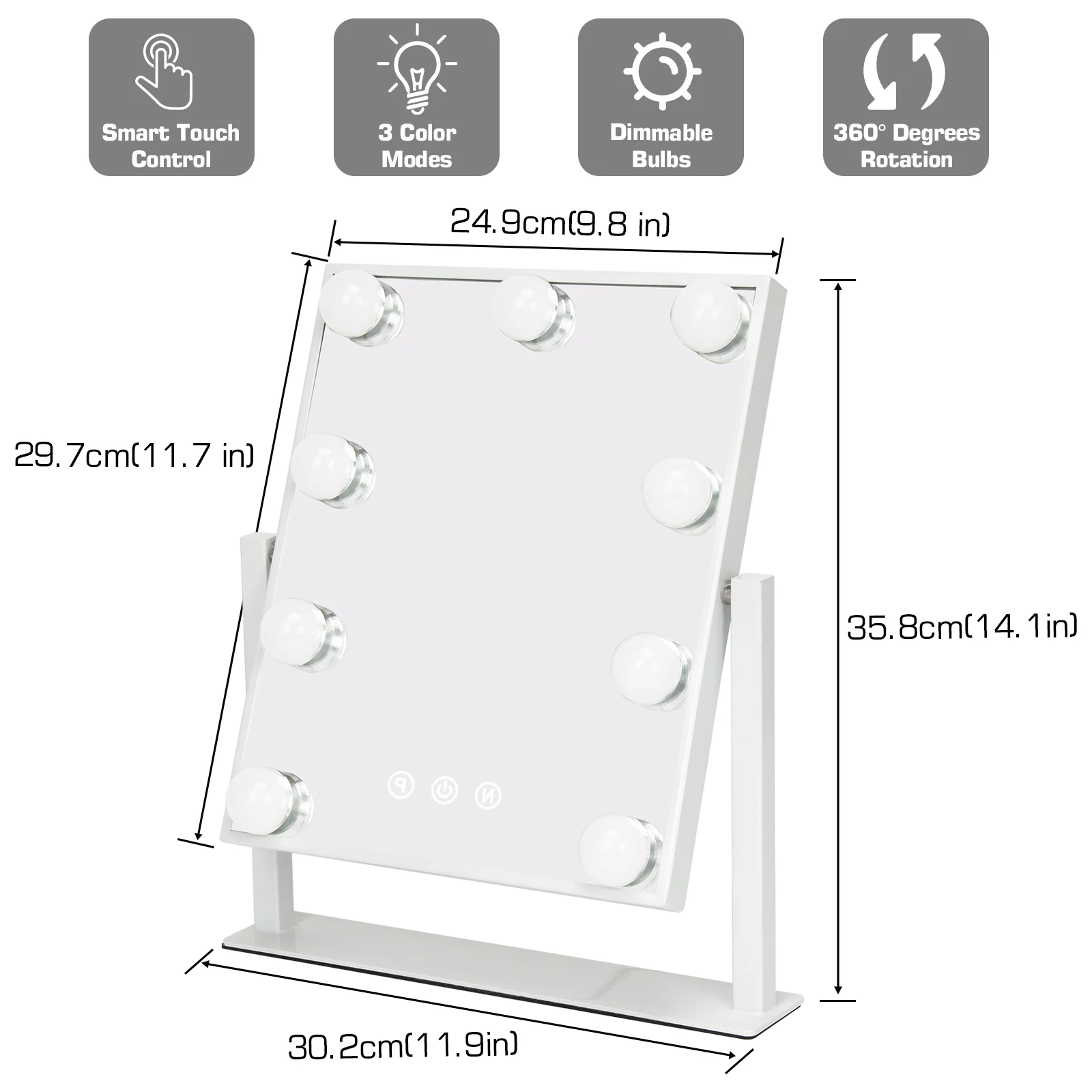 Teousev Hollywood Vanity Mirror with LED Bulbs, Dimmable 3 Light Modes, 360° Rotation & 10x Magnifying, Makeup Mirror